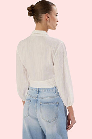 Kadın Modern V Yaka Bağlama Detaylı Gömlek Günlük Şıklık Hafta Sonu Yaz Aylarının Vazgeçilmezi