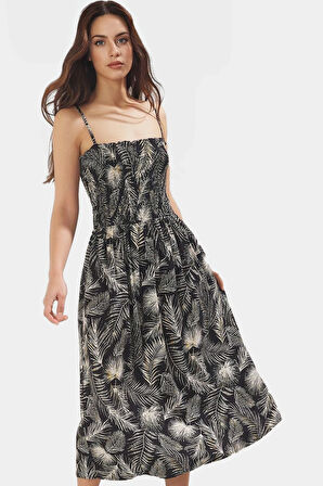 Gipeli Shally Dokuma Viskoz Midi Elbise Belden Açılan Etek Rahat Kalıp Kaliteli İşçilik