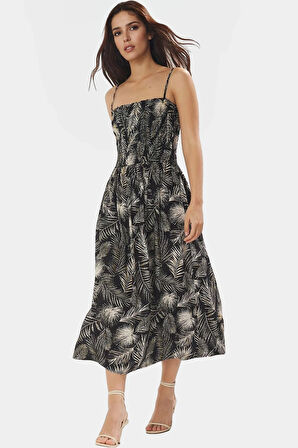 Gipeli Shally Dokuma Viskoz Midi Elbise Belden Açılan Etek Rahat Kalıp Kaliteli İşçilik