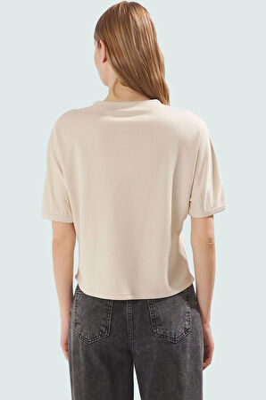 Rahat Kalıp Örme Bluz Scuba Kumaş Bisiklet Yaka Kısa Kollu Crop Model Uzun Ömürlü