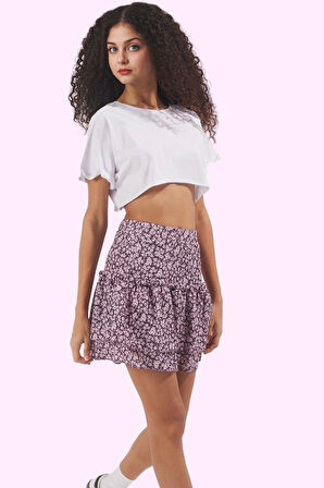 Çiçekli Kadın Mini Etek Polyester Yazlık Casual Skater Kalıp Günlük Kullanım Modern Tasarım