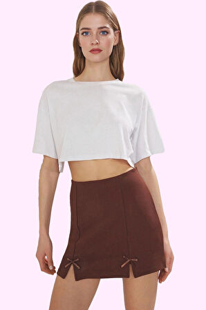 Kadın Yazlık Örme Mini Şort Etek Fiyonk Detaylı Günlük Kullanım Yaz Aylarının Vazgeçilmezi