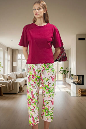 Çiçekli Örme Pijama Takımı Rahat Kesim ve Yüksek Kalite Özenle Seçilmiş Günlük Kullanım İçin