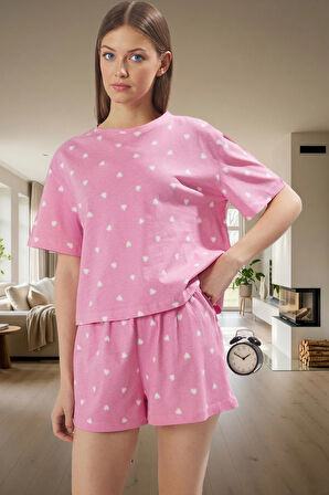 Kalp Desenli Örme Pijama Takımı Yaz İçin Mükemmel Konfor Trend Tasarım Rahat Ve Şık