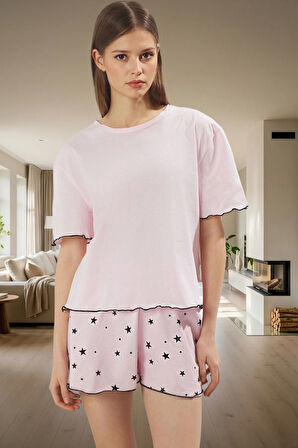 Yazlık Örme Pijama Takımı Galaksi Desenli Baby Overlok Detaylı Modern Stil Konforlu Kesim