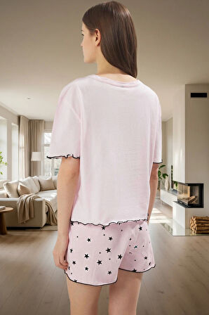 Yazlık Örme Pijama Takımı Galaksi Desenli Baby Overlok Detaylı Modern Stil Konforlu Kesim