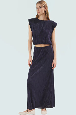 Yazlık Kadın Kısa Kollu Pilise Bluz Etek Takım Regular Kalıp Polyester Profesyonel Görünüm