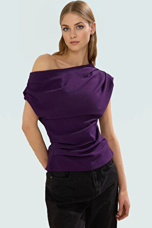 Regular Kalıp Örme Bluz Düşük Kol Asimetrik Yaka Günlük ve Şık Özel Tasarım