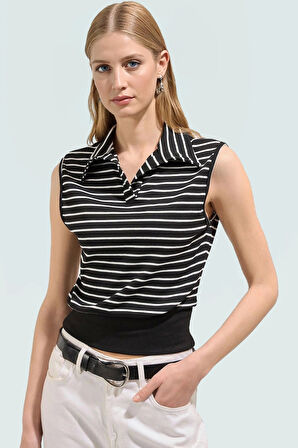 Çizgili Kolsuz Bluz Poliviskon Kaşkorse Kumaşlı Yazlık Rahat Ve Şık Kaliteli İşçilik