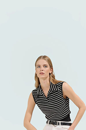 Çizgili Kolsuz Bluz Poliviskon Kaşkorse Kumaşlı Yazlık Rahat Ve Şık Kaliteli İşçilik