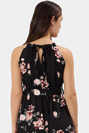 Shally Dokuma Viskoz Mini Elbise A line Kesim Halter Yaka Günlük Kullanım İçin