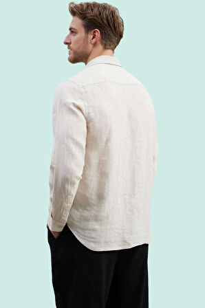 Erkek Uzun Kollu Keten Gömlek Regular Fit Klasik Yaka Rahat Yaz Kombinleri Günlük Kullanım