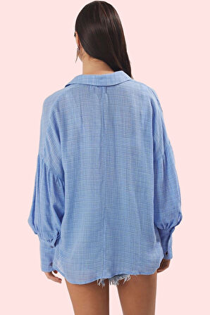 Kadın Rahat Kesim Uzun Plaj Gömleği Dik Yaka Yazlık Günlük Kombinler Yaz Aylarının Vazgeçilmezi