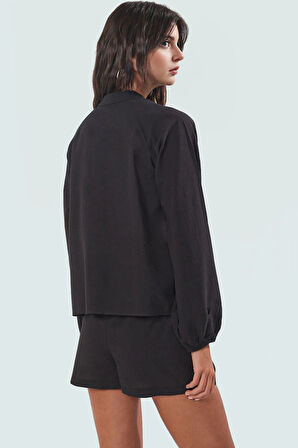 Pamuk Dokuma Vual Kumaşlı Balık Desenli Plaj Takımı Şort Bluz Uzun Kollu Zarifane Tasarım