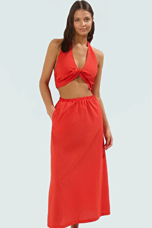 Şık ve Rahat Pamuk Dokuma Bluz Etek Takım Uzun Kullanım Günlük İçin