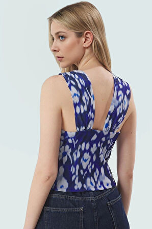 Asimetrik Yaka Leopar Desenli Örme Bluz Fitted Kalıp Yaz için Günlük Kullanım İçin Modern Stil