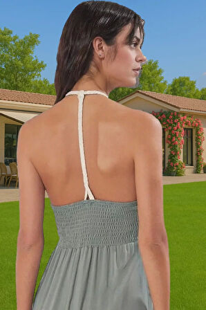 Yazlık Maxi Şifon Elbise Etnik Desenli V Yaka Plaj Elbisesi Konforlu Kesim Günlük Kullanım İçin