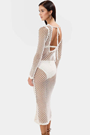 Rahat V Yaka Triko Plaj Elbisesi Maxi Boy Sırt Dekolteli Modern Stil Ve Şık