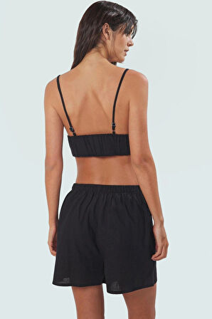 Ponpon Detaylı Keten Görünümlü Pamuklu Plaj Takımı Profesyonel Görünüm