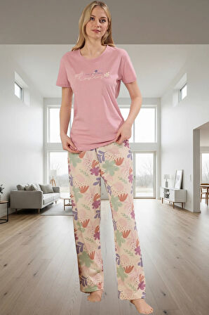 Homewear Koleksiyonu Rahat Yumuşak %100 Pamuklu Pijama Takımı Zarifane Tasarım Ve Şık