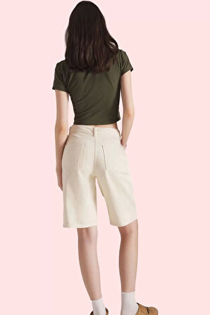 Kadın Yazlık Bermuda Şort Pamuk Normal Bel Geniş Paça Denim Kumaş Günlük Stil Modern Tasarım