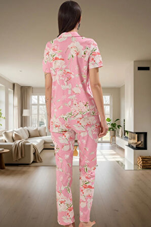 2'li Homewear Pamuklu Örme Pijama Takımı Çiçekli Desen Regular Kalıp Şık Görünüm