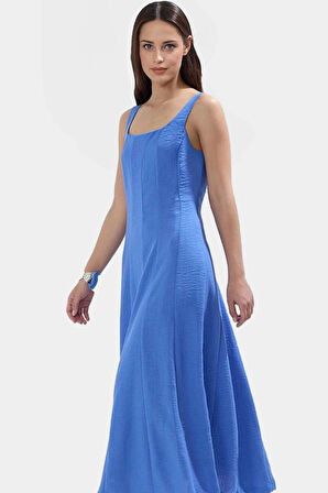 Dokuma Polyester Maxi Elbise A Kesim Kare Yaka 130cm Boy Yazlık Mükemmel Uyum Özenle Seçilmiş