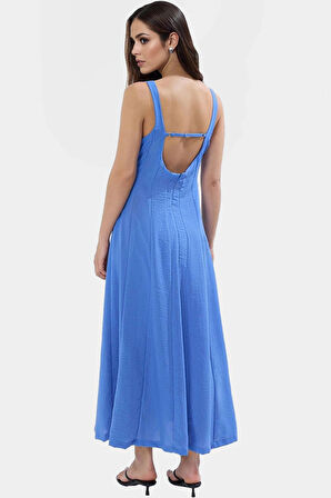 Dokuma Polyester Maxi Elbise A Kesim Kare Yaka 130cm Boy Yazlık Mükemmel Uyum Özenle Seçilmiş