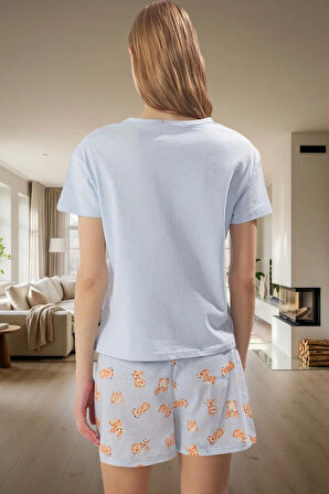Yazlık Homewear Pijama Takımı Hayvan Desenli Örme Şortlu Takım Özenle Seçilmiş