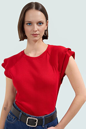 Rahat Pamuklu Bluz Bisiklet Yaka Fitted Kalıp Kısa Kollu Yüksek Kalite Kullanım