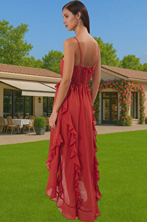 Pamuk Dokuma Midi Elbise Volanlı Detaylı Yazlık Plaj Mükemmel Uyum Özenle Seçilmiş Zarifane Tasarım