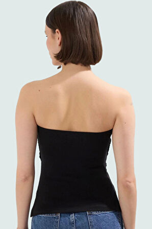 Basic Straplez Kolsuz Bluz %95 Pamuk Örme Kumaş Fitted Uzun Ömürlü Trend Tasarım