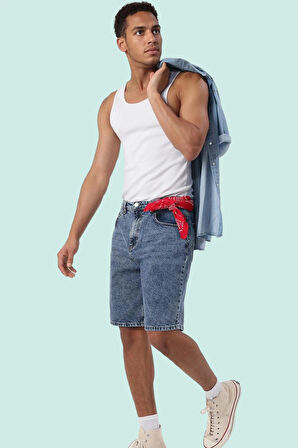 Erkek Geniş Paça Denim Şort Pamuk Fermuarlı Yaz için İdeal Günlük Kullanım Kaliteli Malzeme