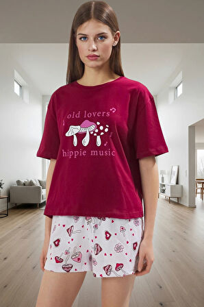 Mantar Desenli Pamuklu Pijama Takımı Rahat ve Şık Uyku Görünüm Modern Stil