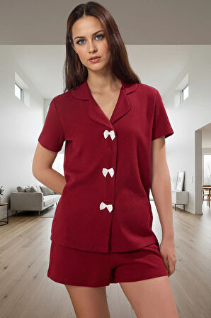 2'li Pijama Takımı Şortlu Kurdele Detaylı Yazlık Modern Stil Mükemmel Uyum Yüksek Kalite