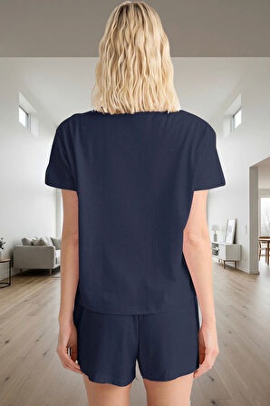 2'li Pamuklu Pijama Takımı Kalp Detaylı Yazlık Örme Kumaş Özel Tasarım Kaliteli İşçilik