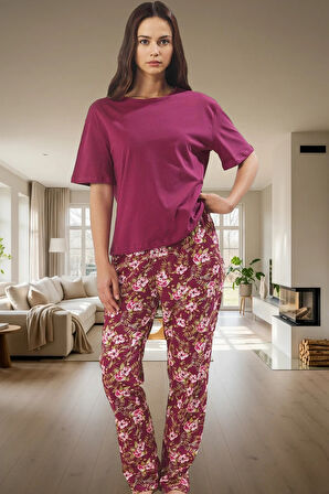 Çiçekli Örme Pamuk Pijama Takımı İdeal Ev Giyim Konforu Yüksek Kalite Uzun Ömürlü