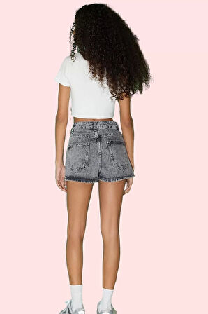 Kadın Pamuk Denim Şort Geniş Paça Yüksek Bel Tasarım Kısa Günlük Kullanım Kaliteli Malzeme