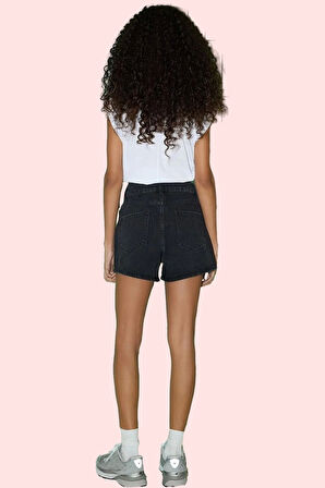 Kadın Pamuklu Denim Şort City Kalıp Kısa Boy Yüksek Bel Geniş Paça Rahat Dayanıklı Malzeme