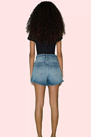 Kadın Pamuklu Denim Şort City Kalıp Kısa Boy Yüksek Bel Geniş Paça Rahat Dayanıklı Malzeme