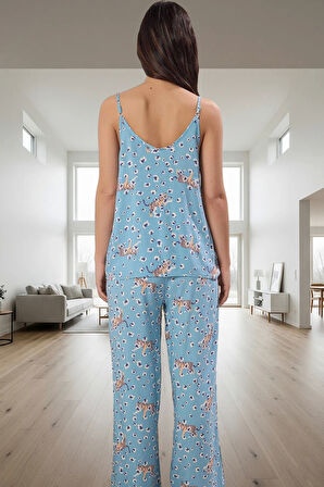 100% Viskoz Dokuma Pijama Takımı Renk Hayvan Desenli Regular Kalıp Özel Tasarım