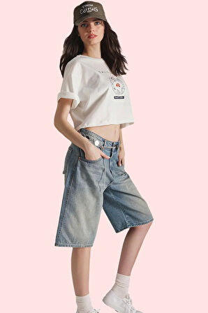 Kadın Pamuk Denim Bermuda Şort Normal Bel Geniş Paça Yazlık Günlük Yaz Aylarının Vazgeçilmezi