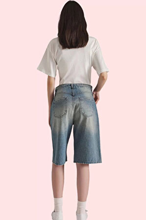 Kadın Pamuk Denim Bermuda Şort Normal Bel Geniş Paça Yazlık Günlük Yaz Aylarının Vazgeçilmezi