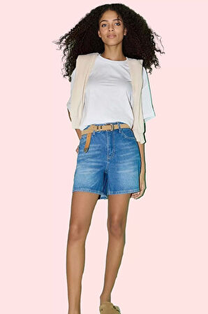 Kadın Denim Şort Yüksek Bel Geniş Paça City Short Günlük Stil Hafta Sonu Dayanıklı Malzeme