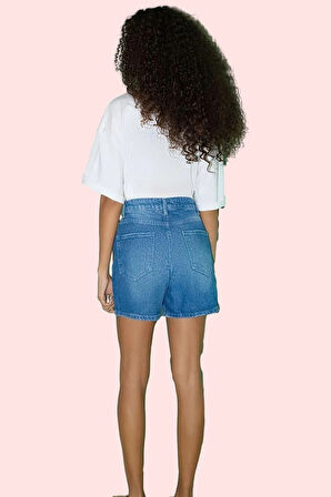 Kadın Denim Şort Yüksek Bel Geniş Paça City Short Günlük Stil Hafta Sonu Dayanıklı Malzeme