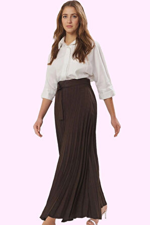 Kadın Kemer Detaylı Maxi Etek Yün Viskon Günlük Kullanım Hafta Sonu Yaz Aylarının Vazgeçilmezi