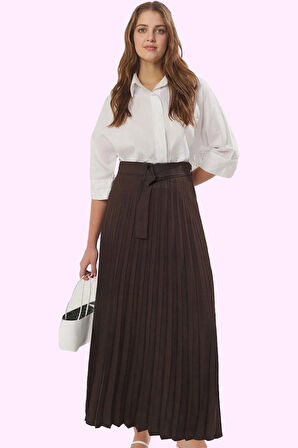 Kadın Kemer Detaylı Maxi Etek Yün Viskon Günlük Kullanım Hafta Sonu Yaz Aylarının Vazgeçilmezi