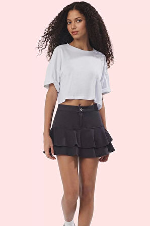 Kadın Kısa Boy Şort Etek Dar Paça Beli Lastikli Rahat Yazlık Casual Örme Dayanıklı Malzeme