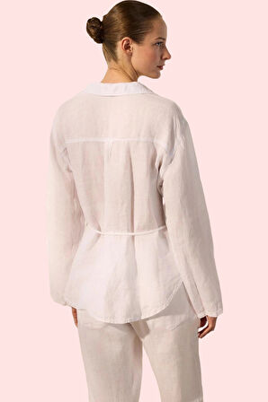 Kadın Dokuma Keten Gömlek Regular Kalıp Dik Yaka Günlük Kombinler Yaz Aylarının Vazgeçilmezi