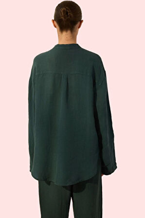 Kadın Keten Gömlek Regular Kalıp Dik Yaka Yazlık Günlük Şıklık Hafta Sonu Kaliteli Malzeme